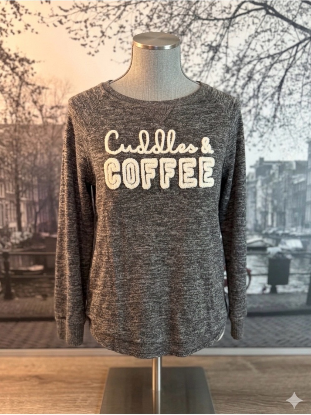 Secret Treasures‎ Gray "Cuddles & Coffee" Crew Neck Sweater